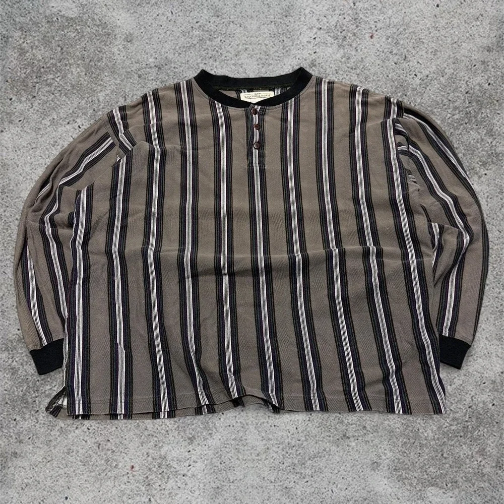 Vintage 90s striped long sleeve Henley shirt - Picture 1 of 6